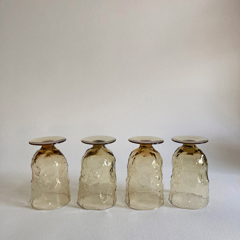 Vintage Morgantown Amber Crinkle Glass Goblets - Set of 4