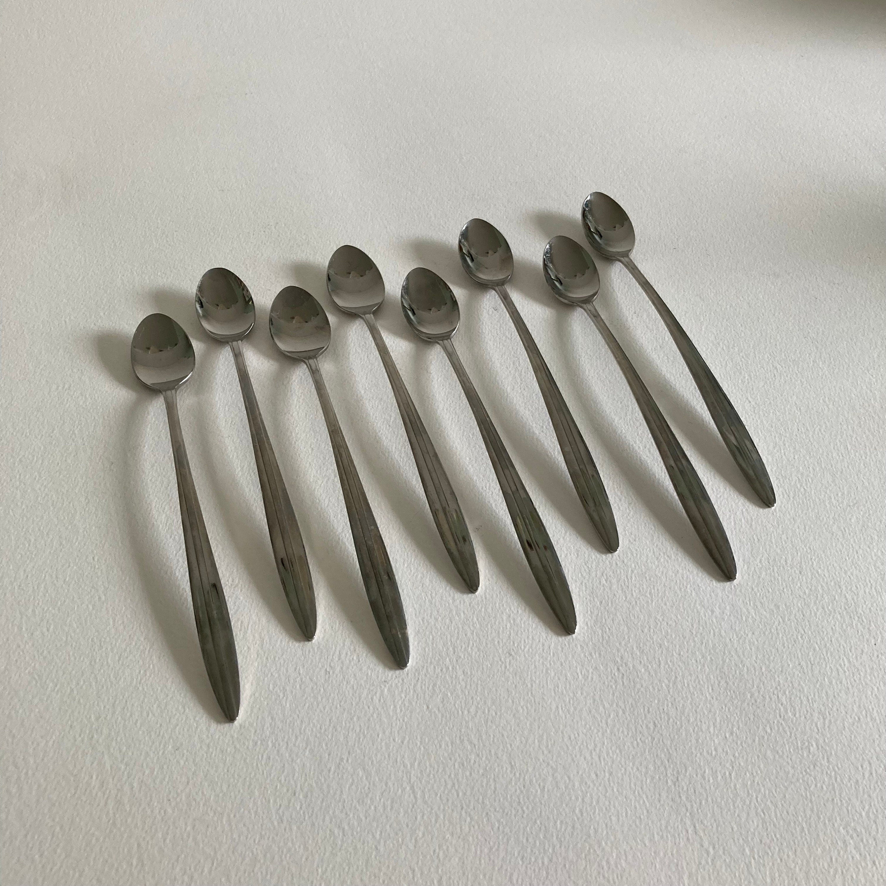 Vintage Mid-Century Modern Stainless Steel Ice Tea Spoons - Set of 8
