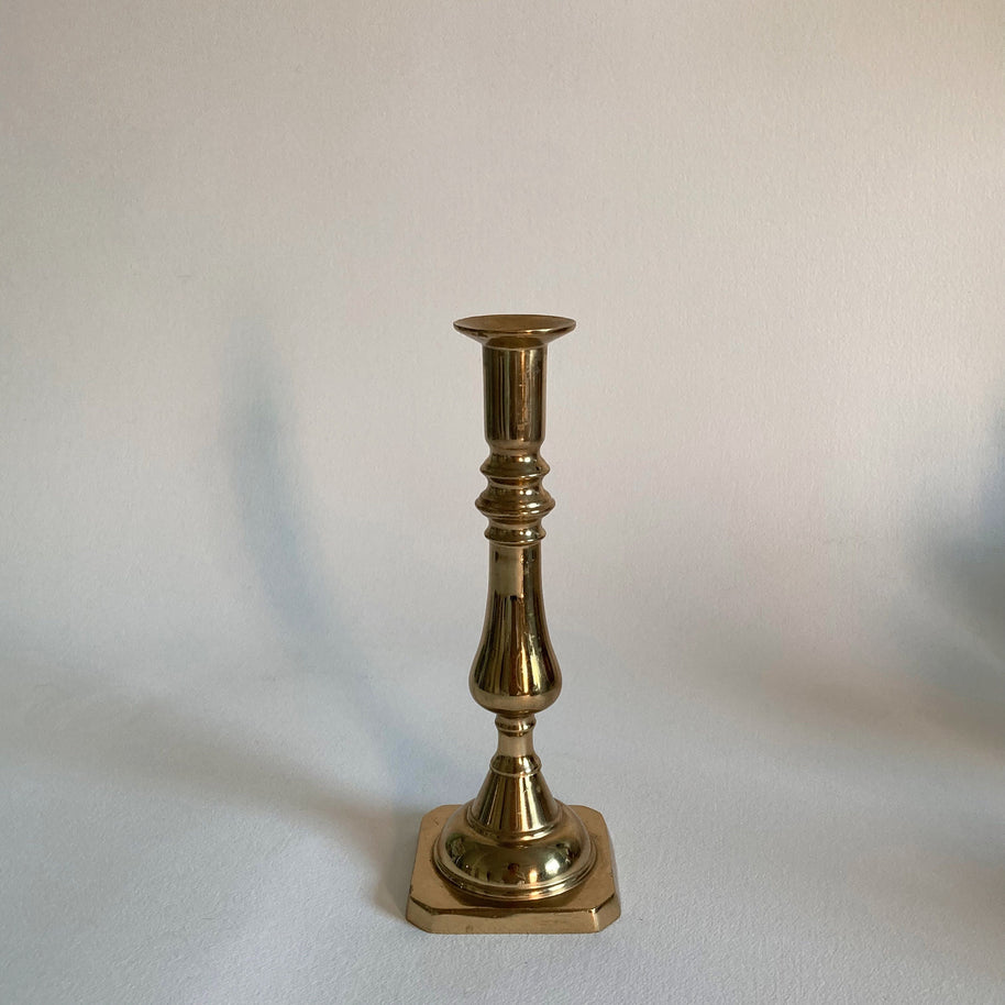 Harvin Brass Candlestick: Traditional High Polish, 9" Vintage Candleholder