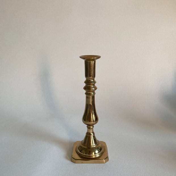 Harvin Brass Candlestick: Traditional High Polish, 9" Vintage Candleholder