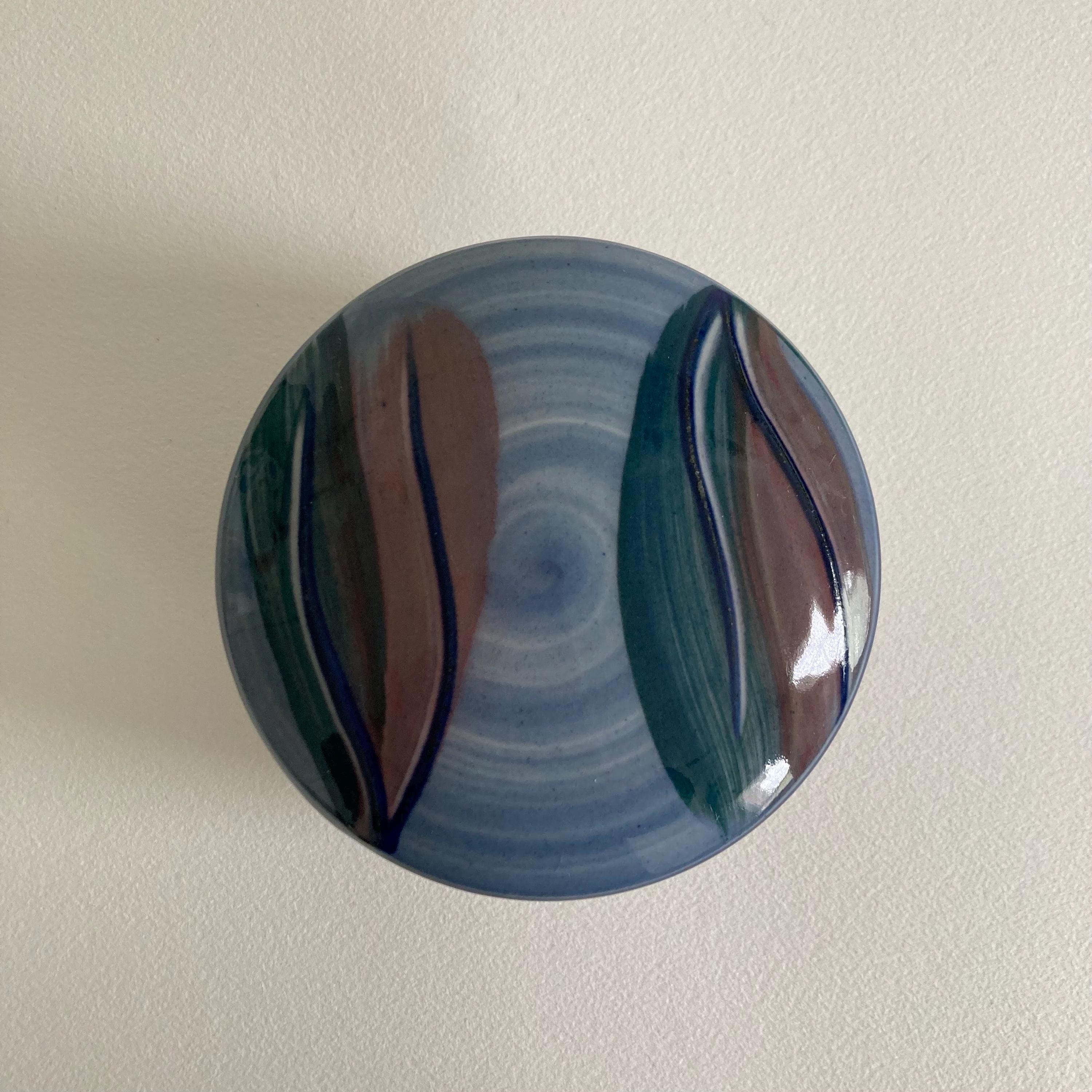 Signed Studio Pottery Lidded Container: Abstract Hand-Painted Design