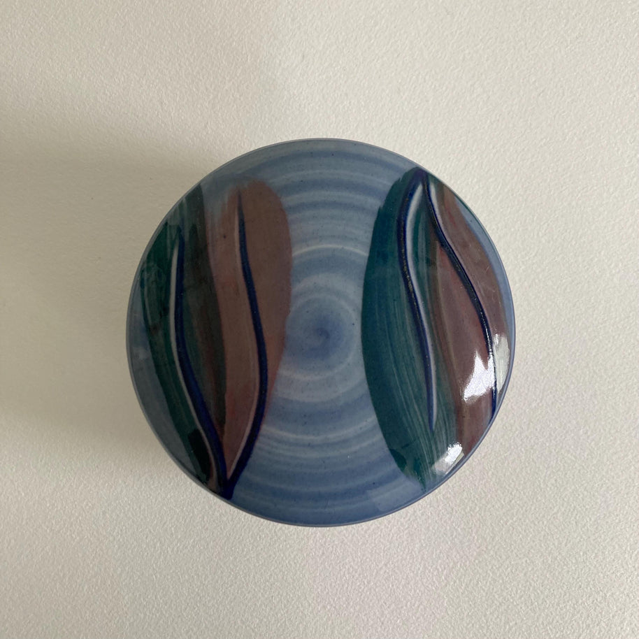 Signed Studio Pottery Lidded Container: Abstract Hand-Painted Design