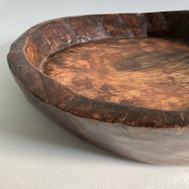 Vintage Indian Attributed Chapati Bowl: Large Patinated Wood Centerpiece