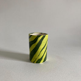 Artist Signed Ceramic Cup: Handmade Green Stripe Pen Container