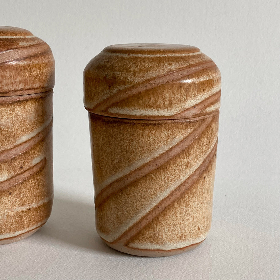 Artist Signed Ceramic Lidded Jars: Handmade Studio Pottery, Set of 2