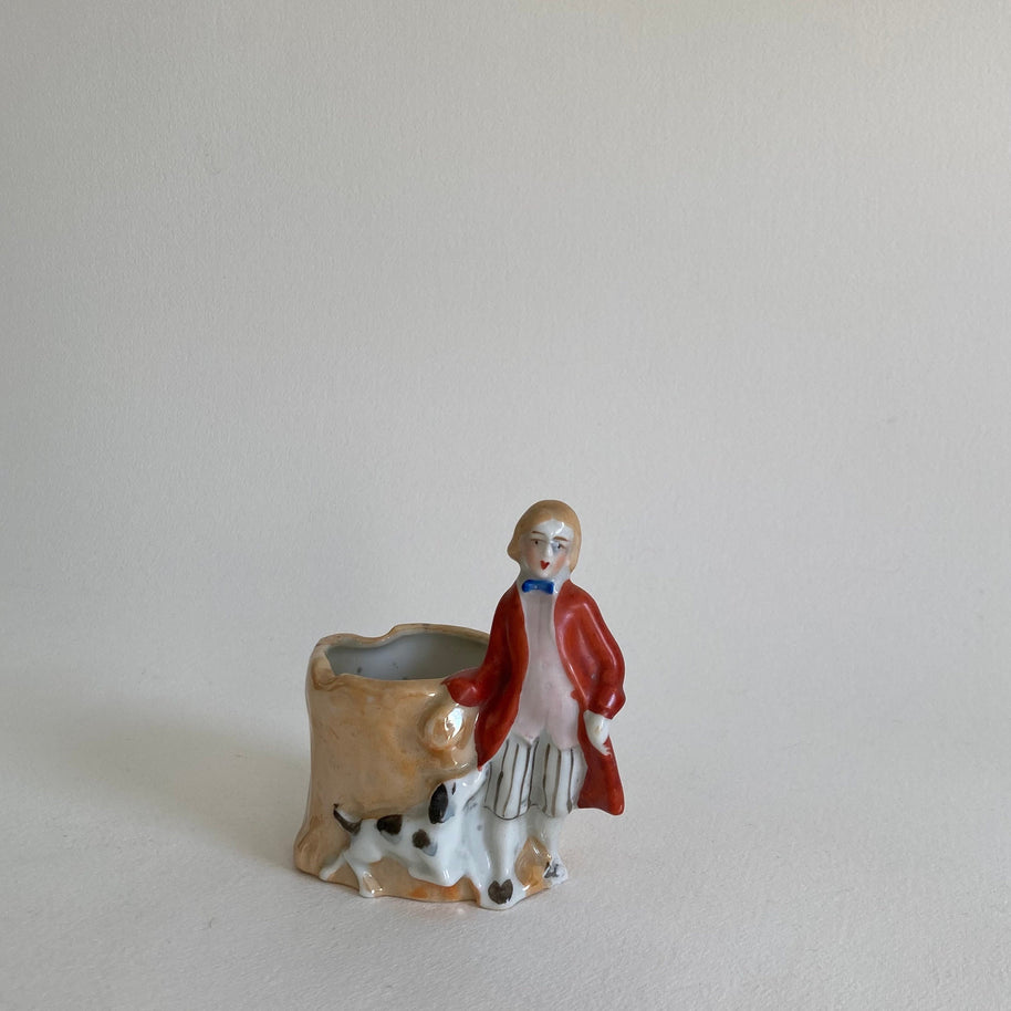 1930s Japanese Lusterware Planter: Boy with Dog Pen Cup
