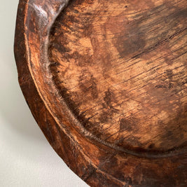 Vintage Indian Attributed Chapati Bowl: Large Patinated Wood Centerpiece