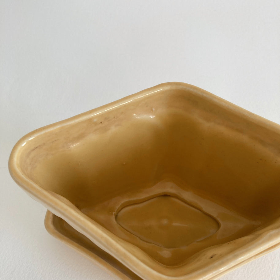 Vintage Yellow Ceramic Planter: Diamond Scallop Rim, American Pottery