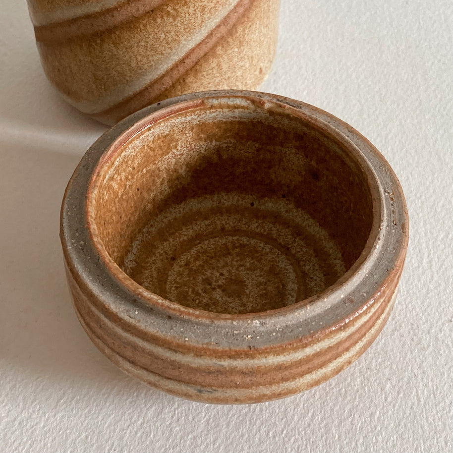 Artist Signed Ceramic Lidded Jars: Handmade Studio Pottery, Set of 2