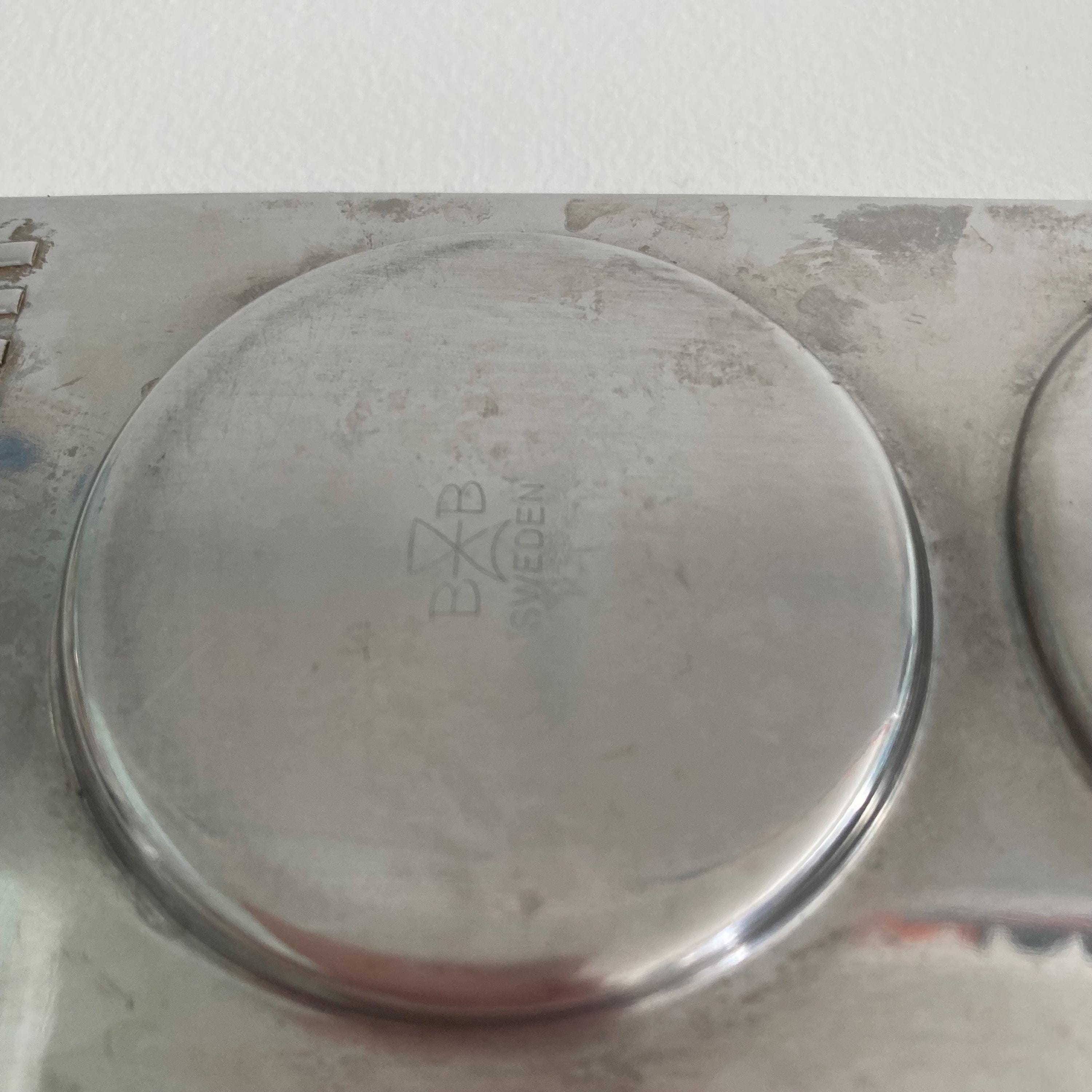 Mid Century Modern Glass and Metal Hourglass Salt & Pepper Shaker Set with Tray - BB Sweden - Bowtie Tray - Vintage Salt and Pepper Shakers