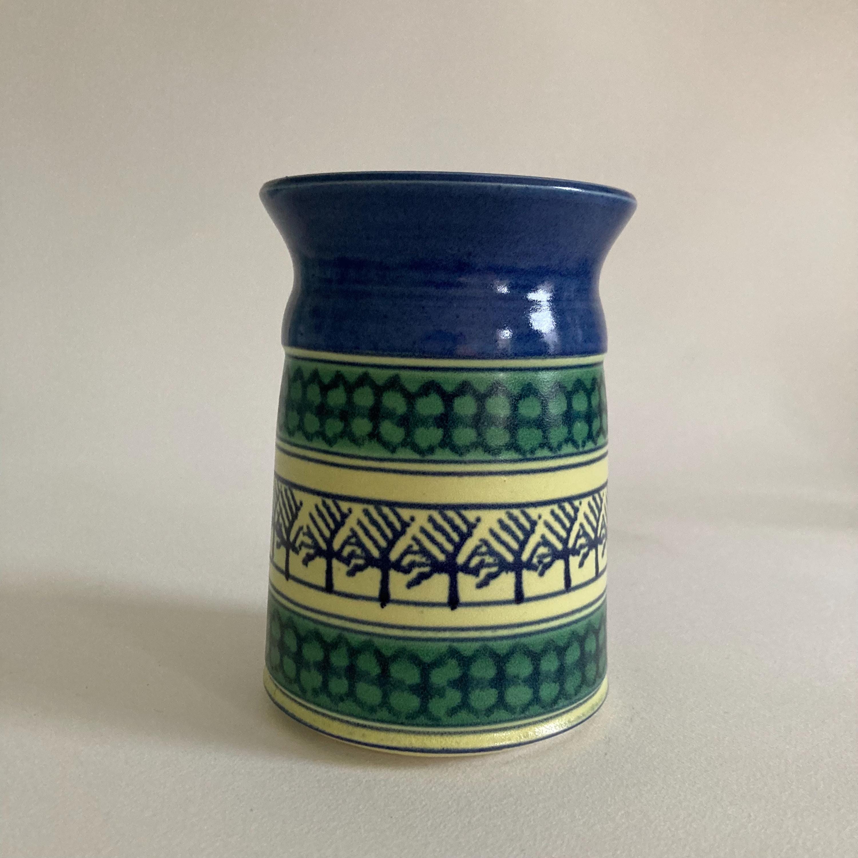 Studio Pottery Vase: Geometric Design, Artist Signed 'GB', Cabin Core
