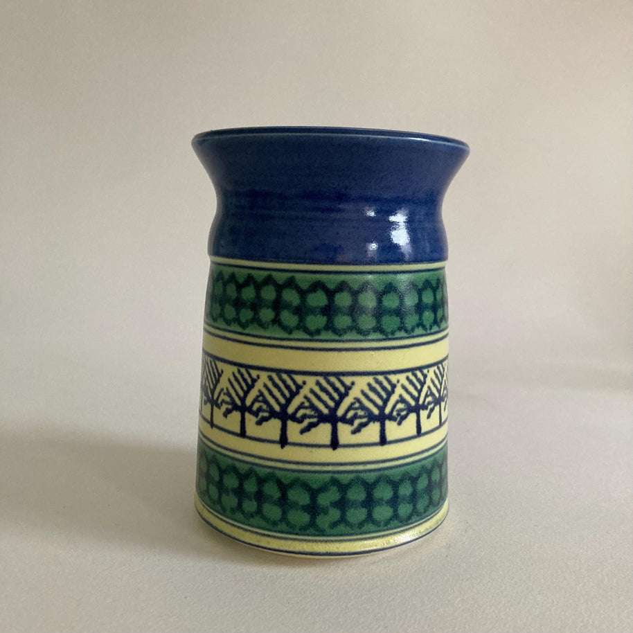 Studio Pottery Vase: Geometric Design, Artist Signed 'GB', Cabin Core