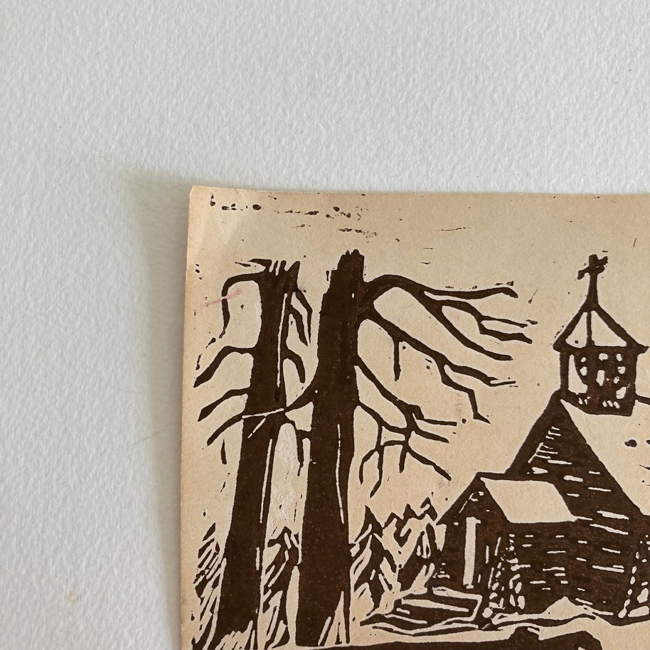 Vintage Alaskan Woodblock Print: St. Mark’s Church, Nenana, 1951