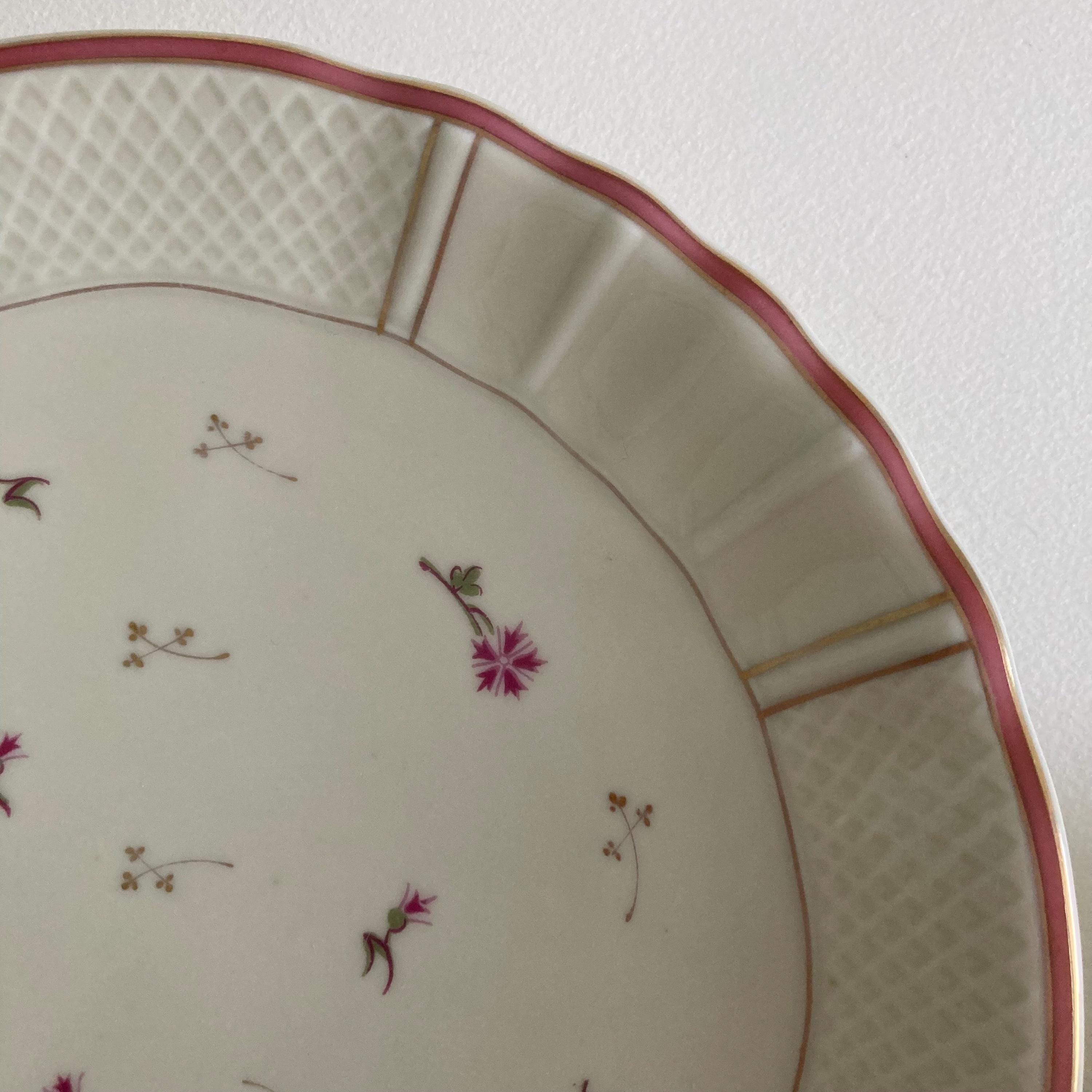 Pair of Vintage Limoges Pedestal Plates: French Porcelain Dessert Stands, Pink Floral