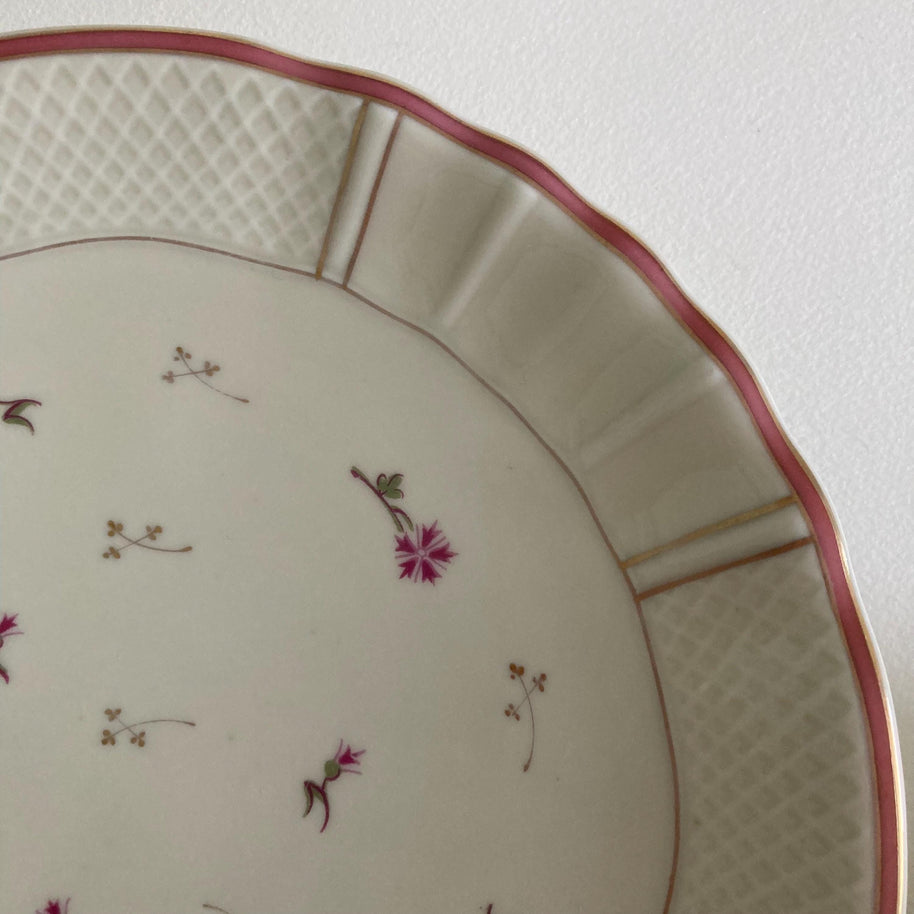 Pair of Vintage Limoges Pedestal Plates: French Porcelain Dessert Stands, Pink Floral