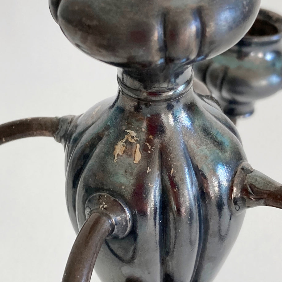 Art Nouveau Silver Plate Candelabra: Barbour Gothic 5-Arm Candle Holder