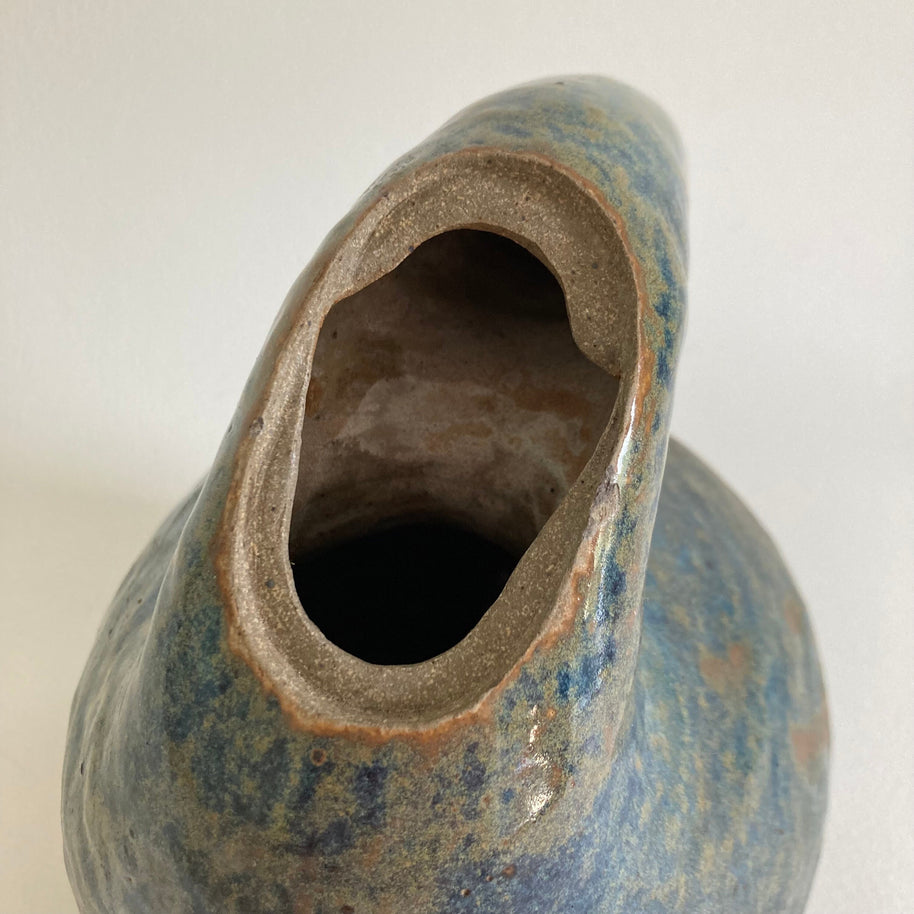 Artist Signed Studio Pottery Teapot: Mottled Blue Green Glaze, 20th Century