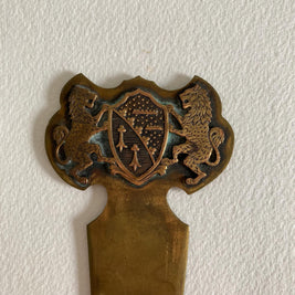 Vintage Brass Letter Opener: Lion Crest Handle, Monogrammed
