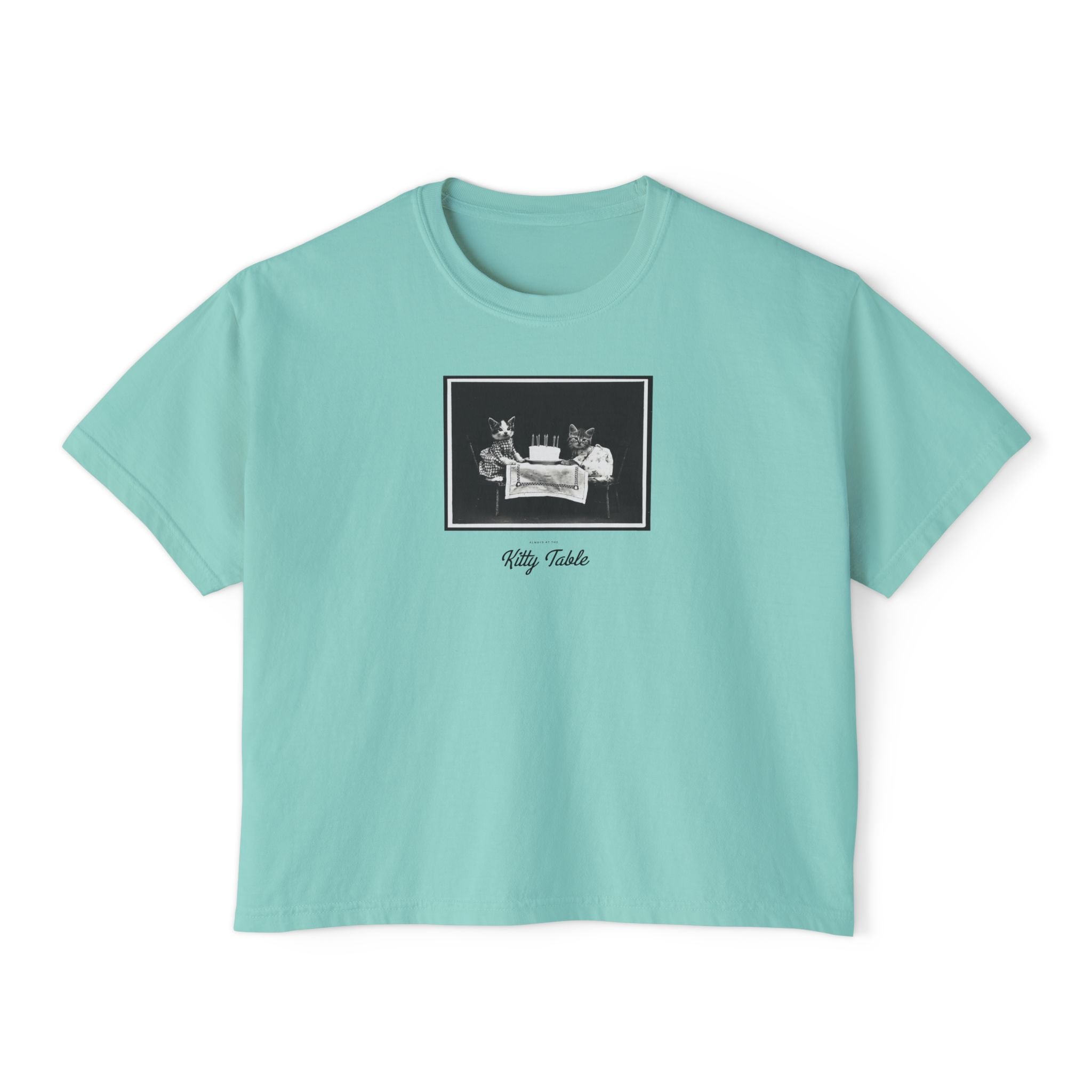 SOLID PHOTO TEST ... Boxy Tee — Vintage 'Kitty Table' Black & White Graphic Women's Crop Tee