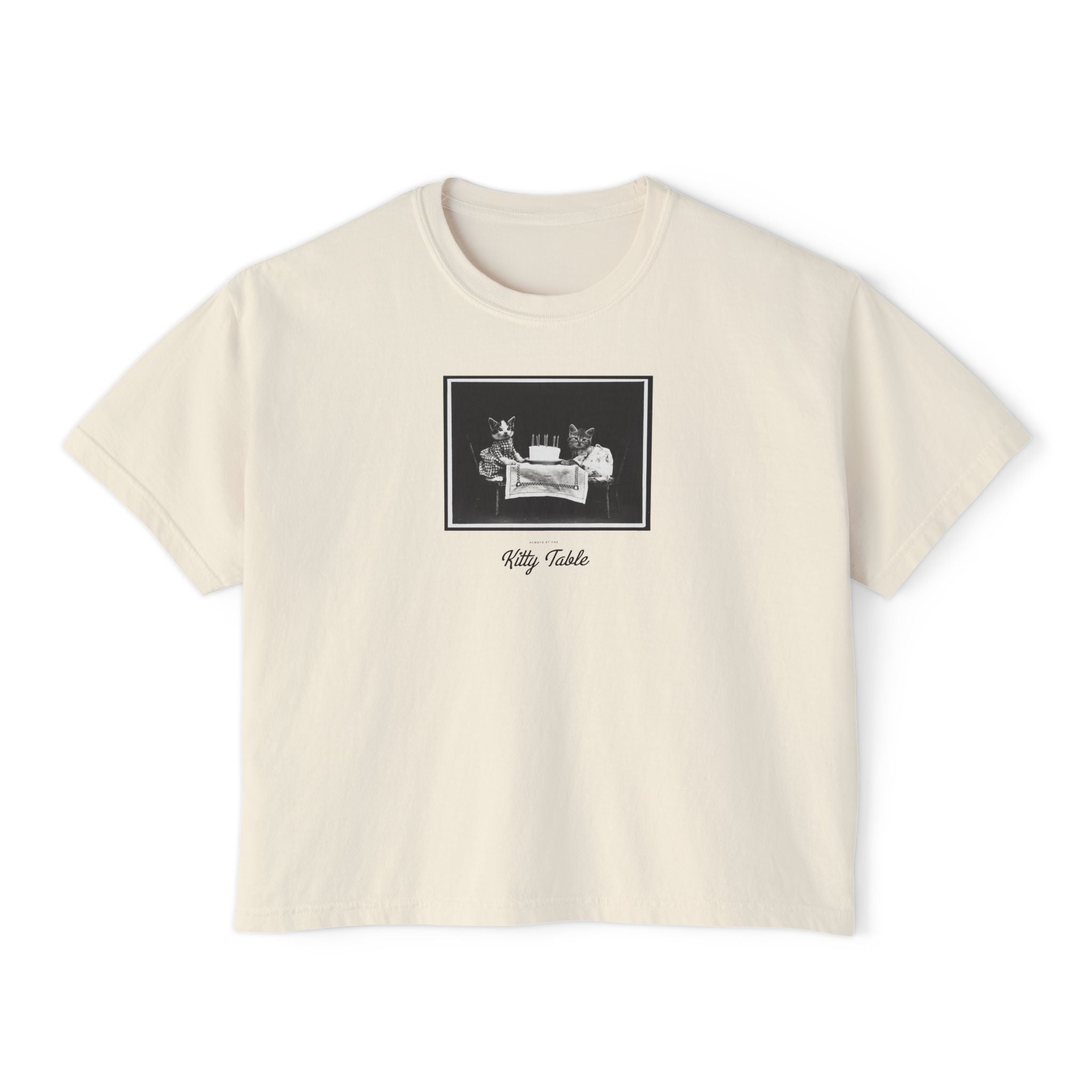 SOLID PHOTO TEST ... Boxy Tee — Vintage 'Kitty Table' Black & White Graphic Women's Crop Tee