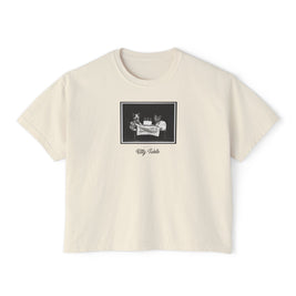 SOLID PHOTO TEST ... Boxy Tee — Vintage 'Kitty Table' Black & White Graphic Women's Crop Tee