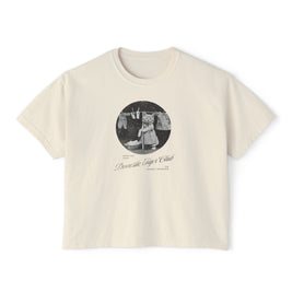 DISTRESSED PHOTO TEST ... Boxy Tee — Vintage 'Kitty Table' Black & White Graphic Women's Crop Tee