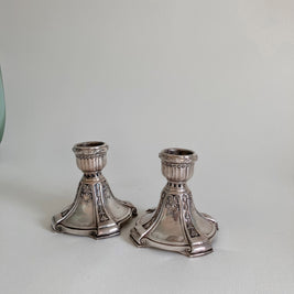 Edwardian Silver Plate Candlesticks - Floral Swag Design - Circa 1900
