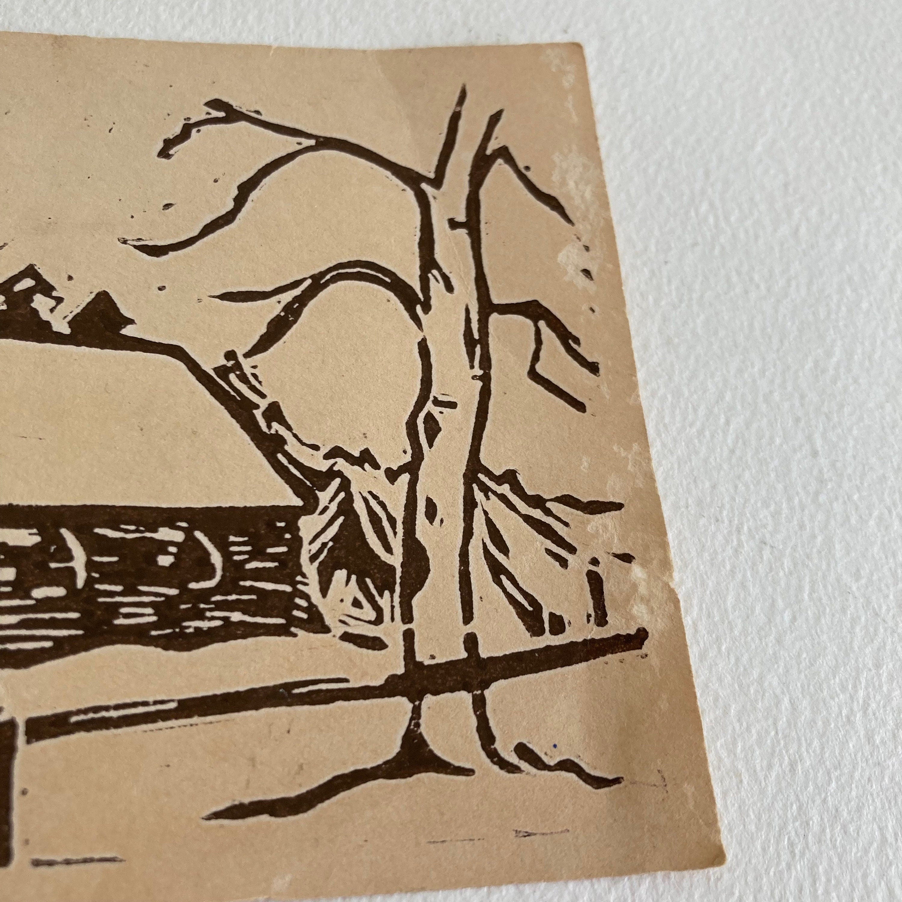 Vintage Alaskan Woodblock Print: St. Mark’s Church, Nenana, 1951