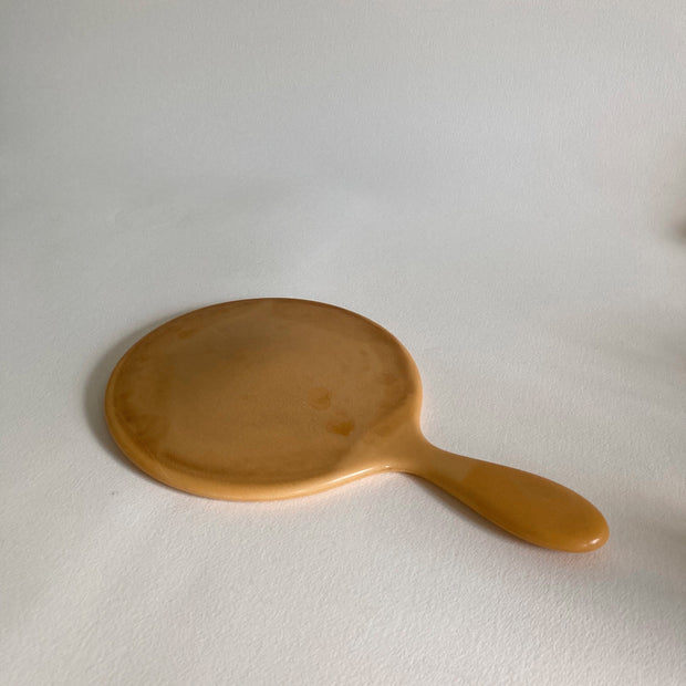 Vintage Butterscotch Celluloid Hand Mirror: 1940s Vanity Decor, 12" Long