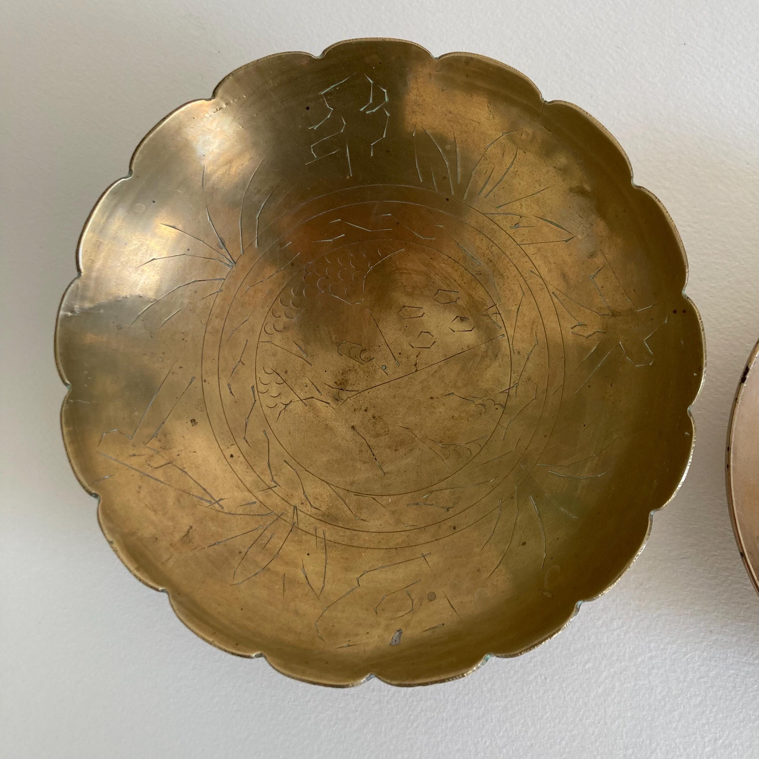 Vintage Brass Trinket Bowls - Chinese Designs - Set of 3