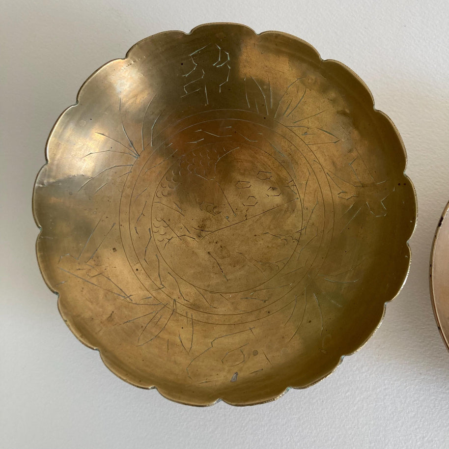 Vintage Brass Trinket Bowls - Chinese Designs - Set of 3