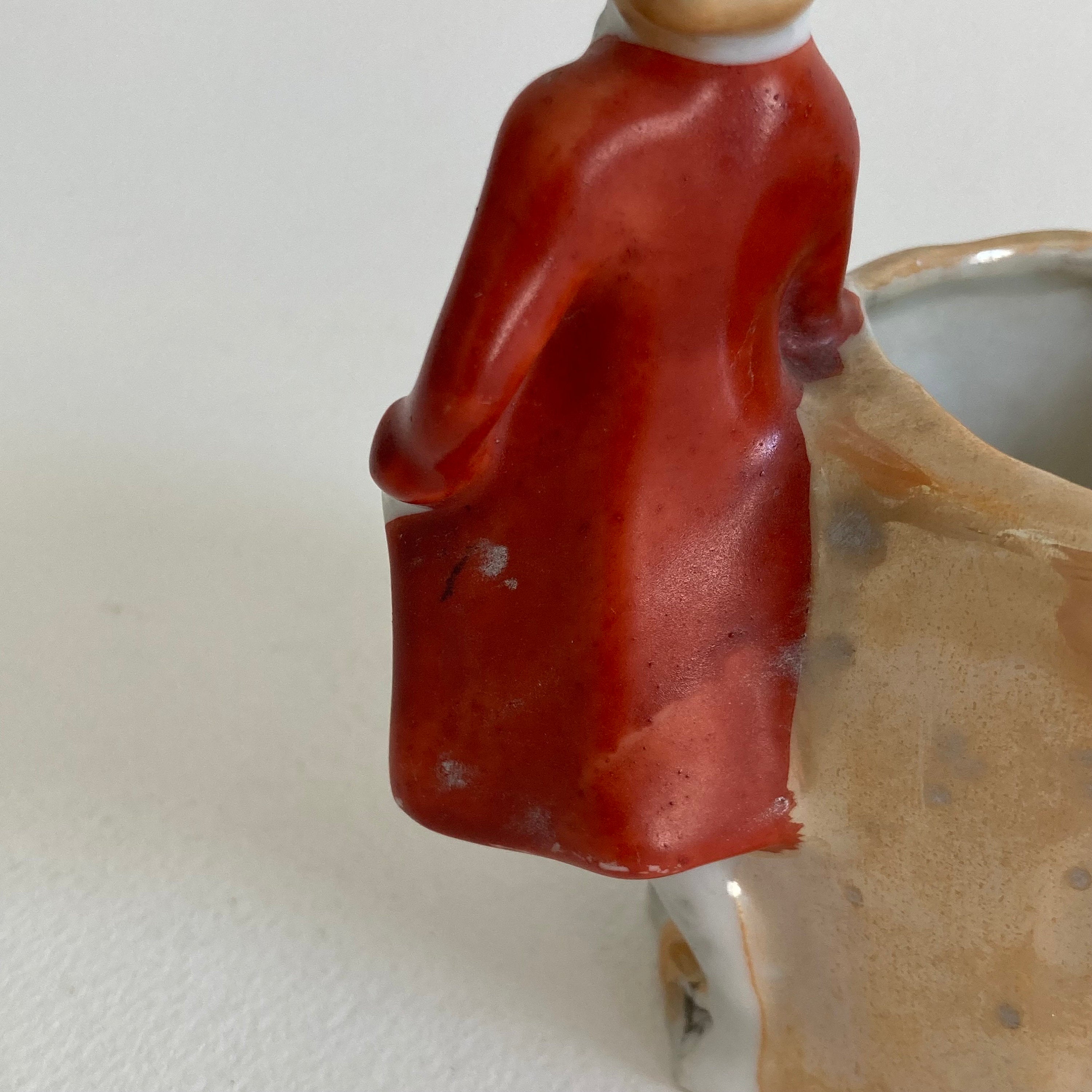 1930s Japanese Lusterware Planter: Boy with Dog Pen Cup