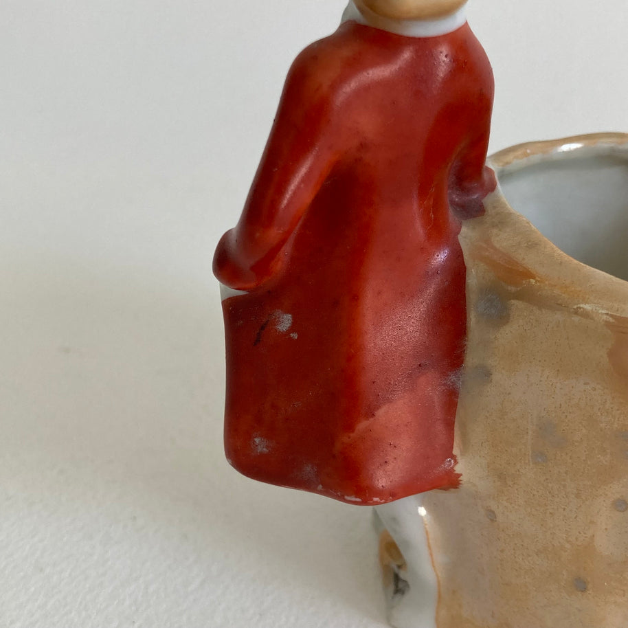1930s Japanese Lusterware Planter: Boy with Dog Pen Cup