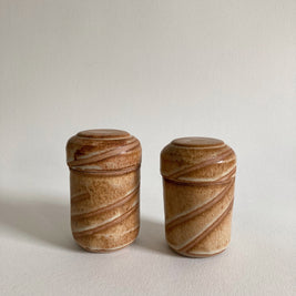 Artist Signed Ceramic Lidded Jars: Handmade Studio Pottery, Set of 2
