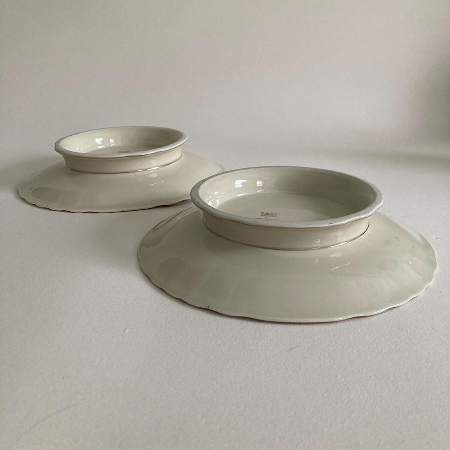 Pair of Vintage Limoges Pedestal Plates: French Porcelain Dessert Stands, Pink Floral