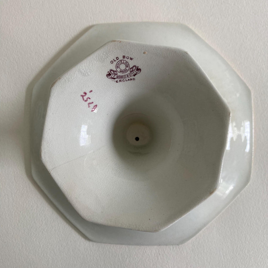 1920s Whieldon Ware Tazza: Old Bow Bird & Floral Dessert Stand