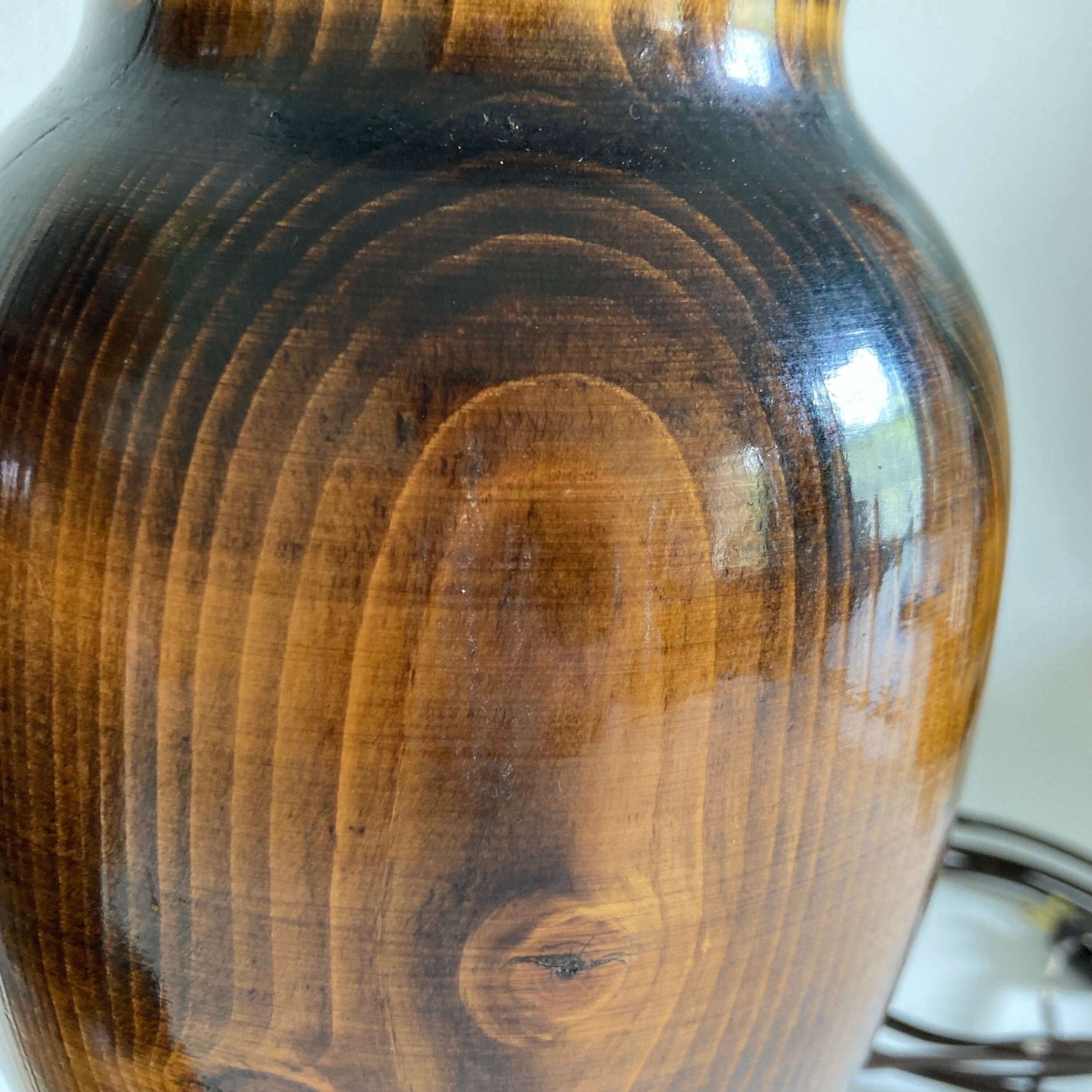Mid-Century Wood Grain Table Lamps: High Gloss Varnish, 20th Century Pair