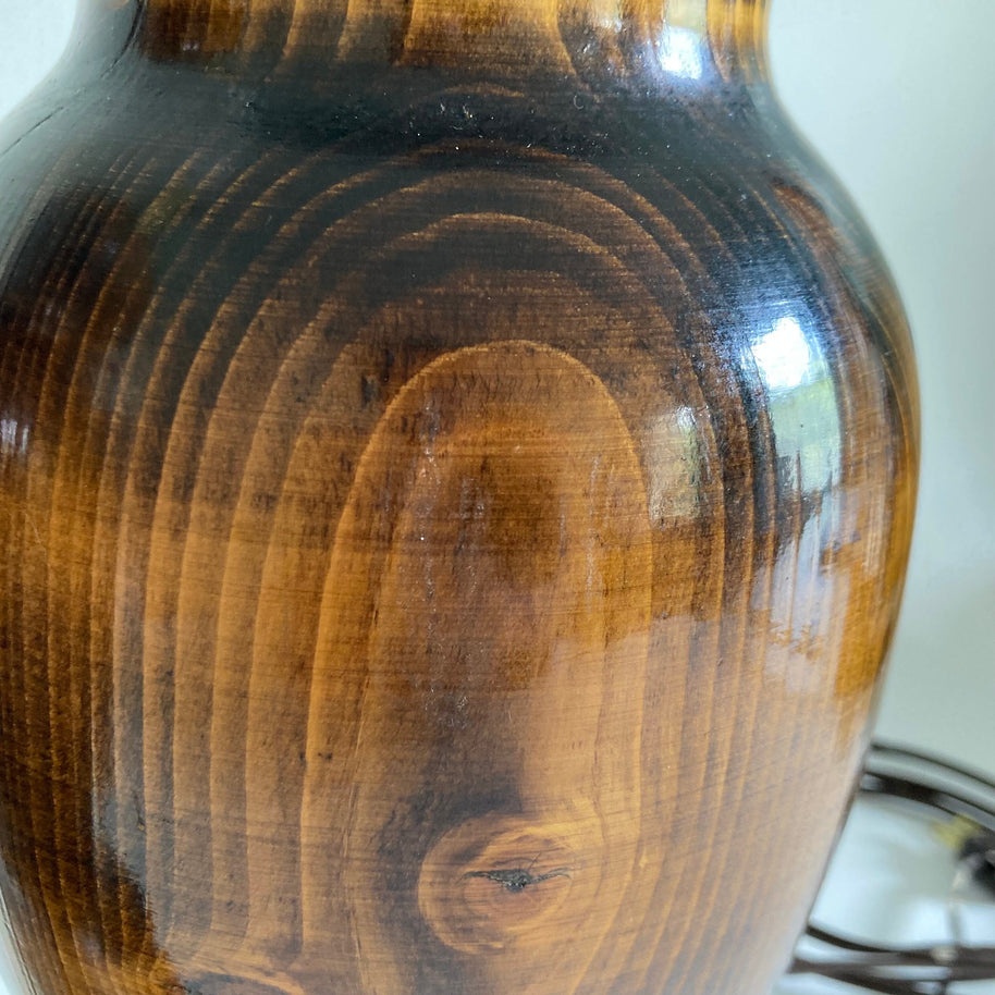 Mid-Century Wood Grain Table Lamps: High Gloss Varnish, 20th Century Pair