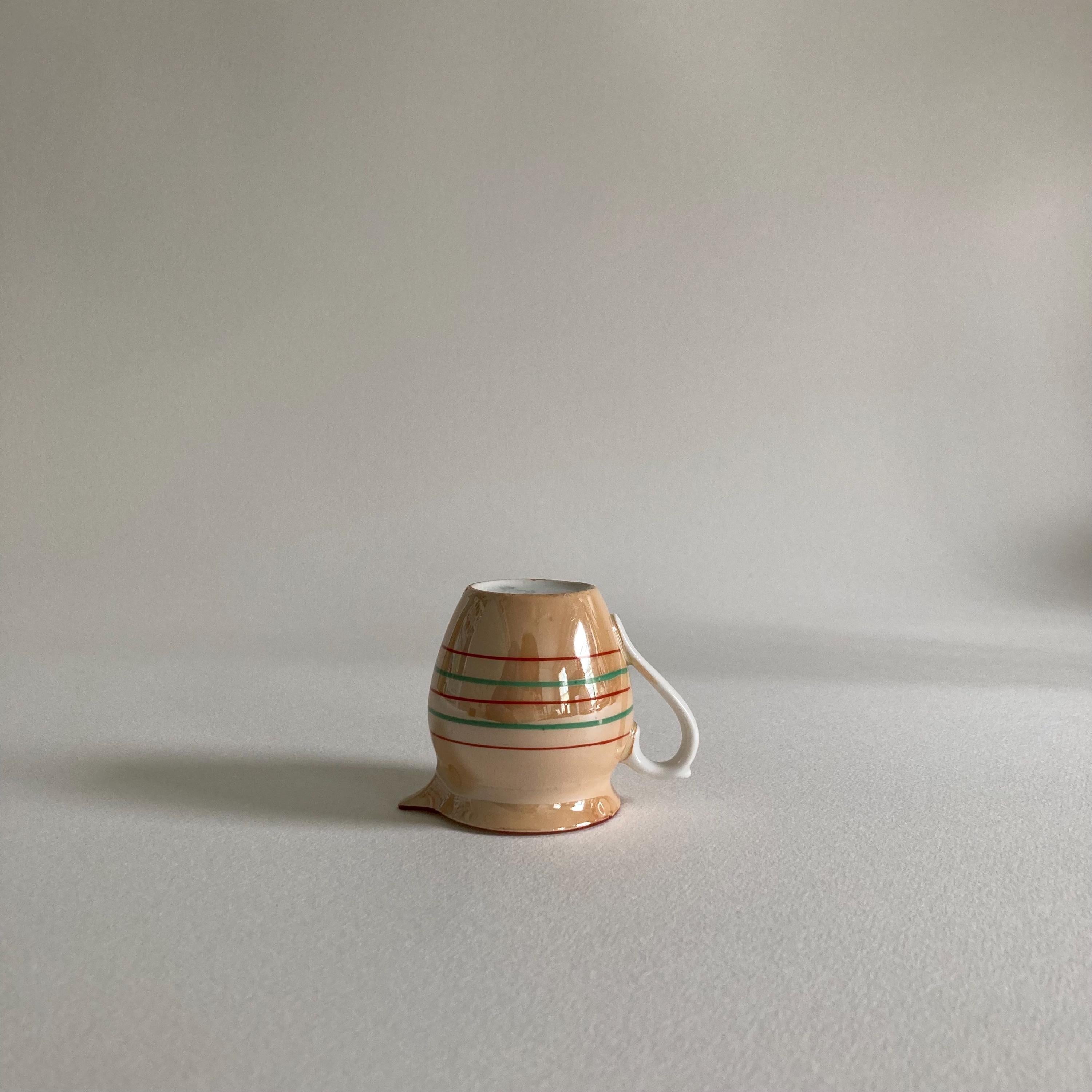 1930s Peach Lusterware Creamer: Striped Ceramic Pitcher, Czechoslovakia