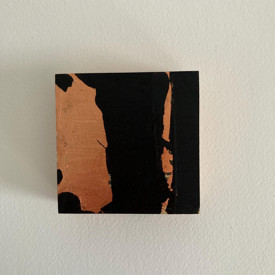 Original OOAK Elizabeth Bagwell Copper Leaf & Ink Abstract Painting on Wood Panel: Modern Black and Copper Leaf Artwork - Copper Lines No. 7