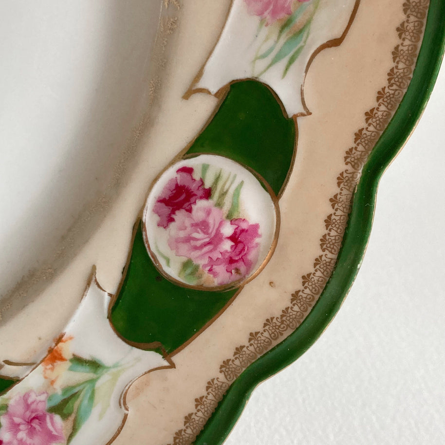 Antique M.Z. Austria Display Plate: Pink & Green Floral, Scalloped Rim