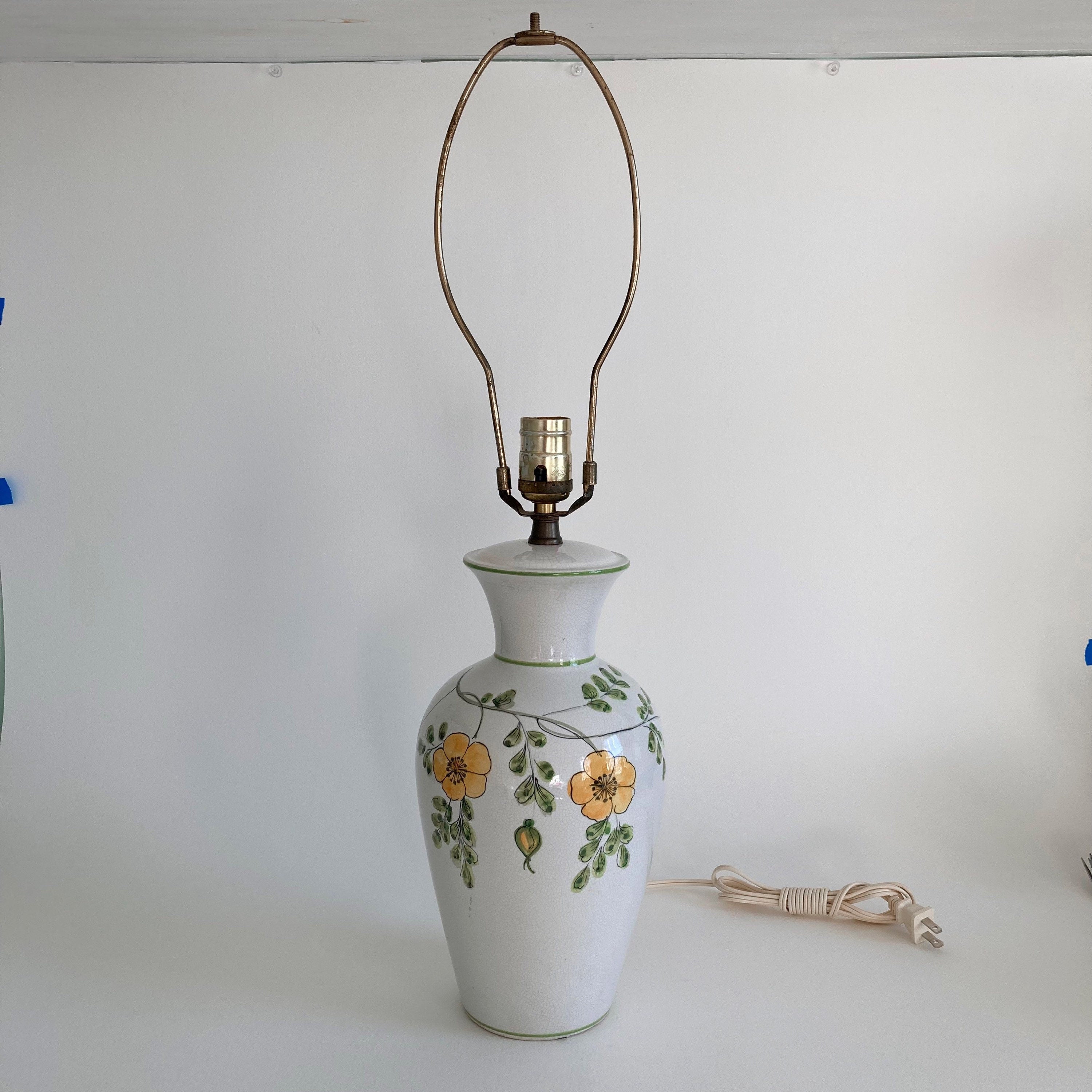 Vintage Italian Ceramic Table Lamp: Floral Crackle Glaze, 1970s