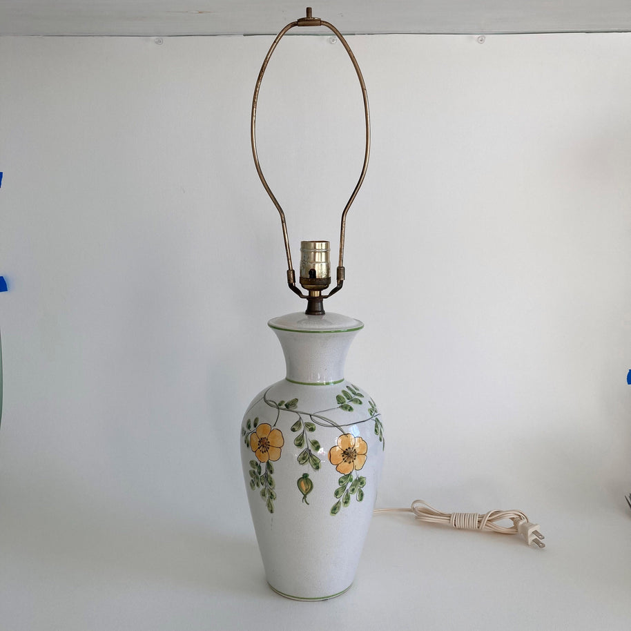 Vintage Italian Ceramic Table Lamp: Floral Crackle Glaze, 1970s