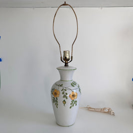 Vintage Italian Ceramic Table Lamp: Floral Crackle Glaze, 1970s