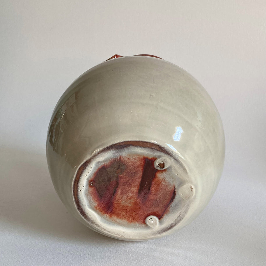 Studio Pottery Pitcher with Lid: Tan Reddish Brown Glaze, 8
