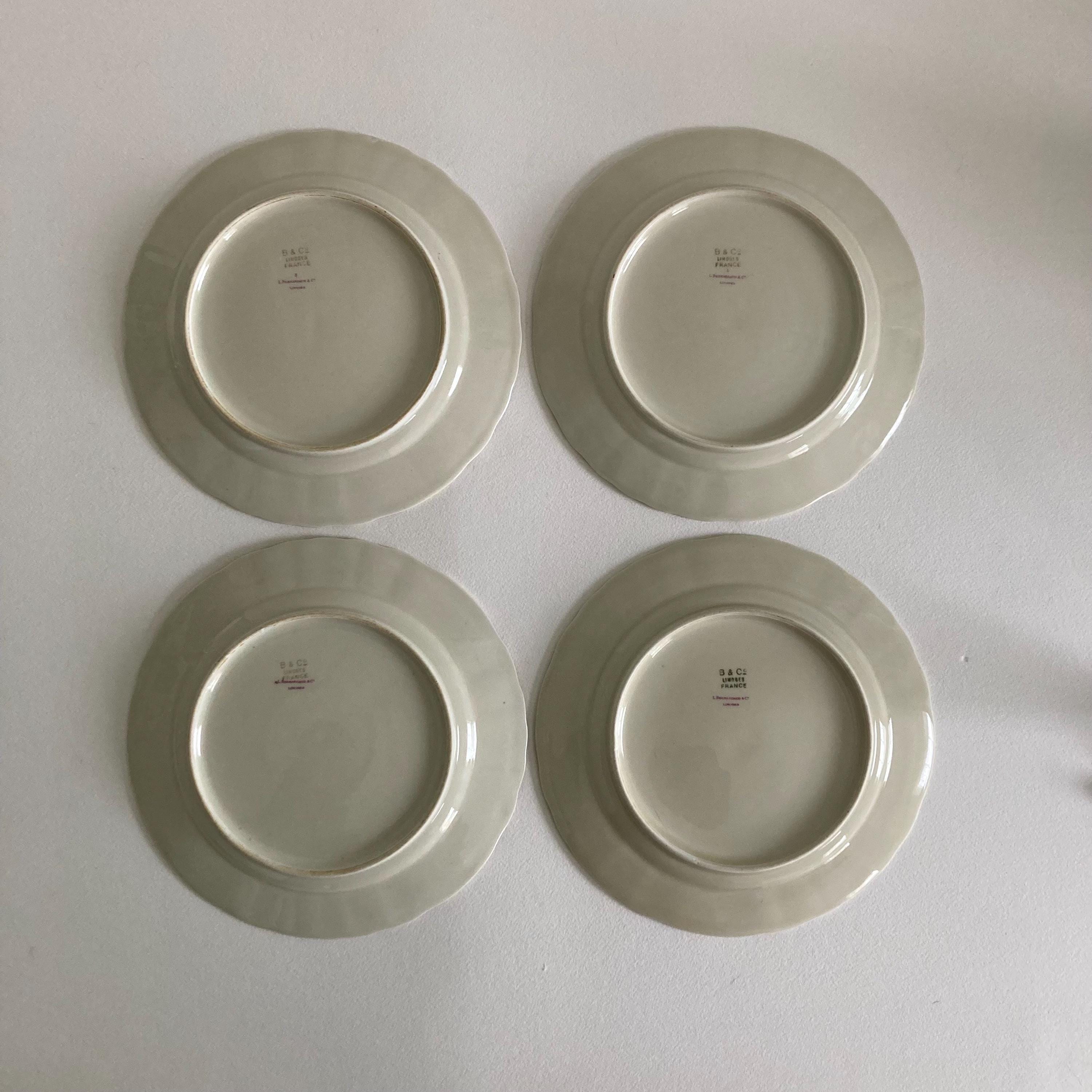 Vintage Limoges France Porcelain Salad Luncheon Plates - Set of 4 - Floral & Gold