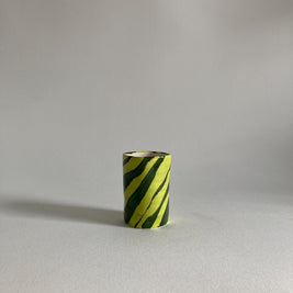 Artist Signed Ceramic Cup: Handmade Green Stripe Pen Container