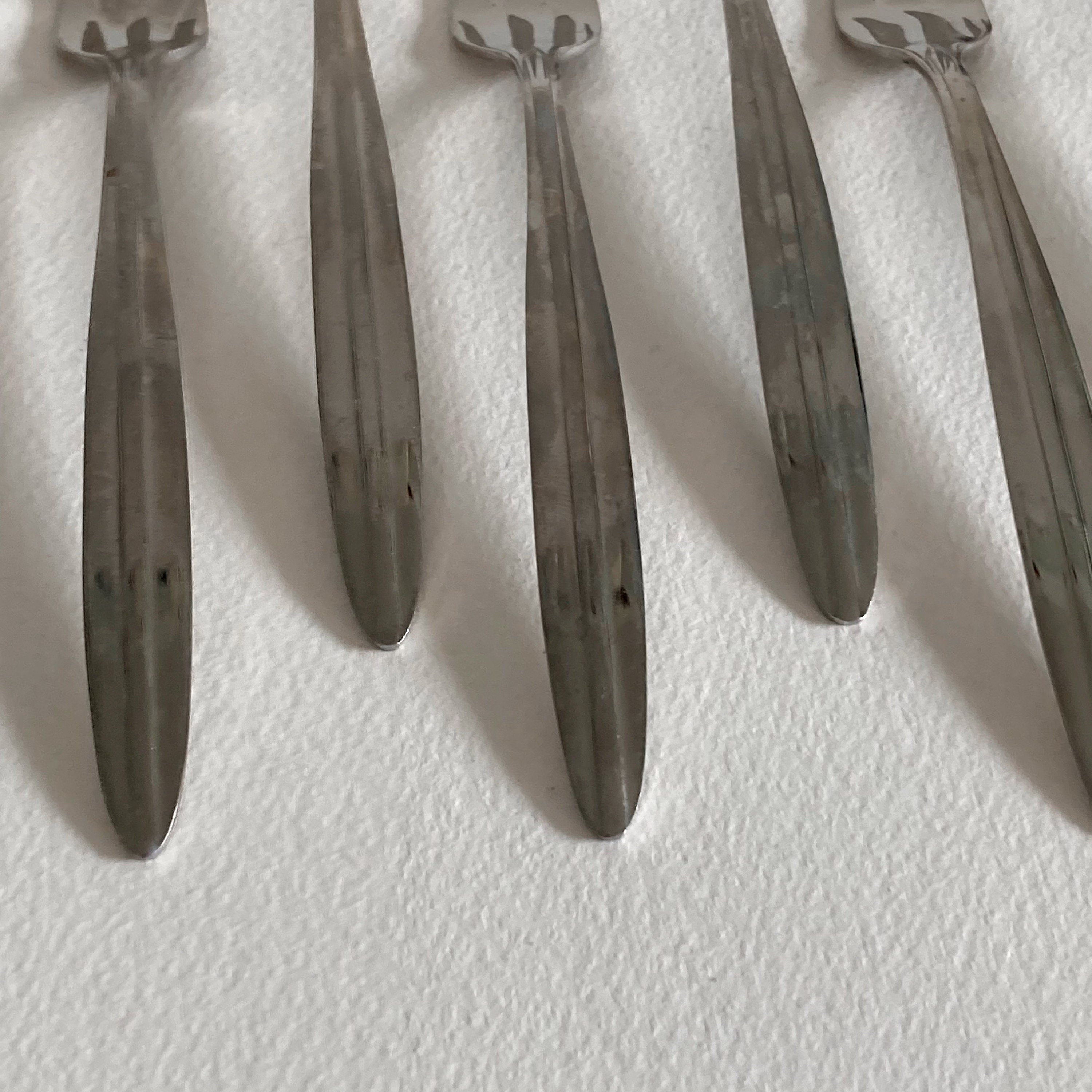 Vintage Mid Century Modern Stainless Steel Cocktail Forks - Set of 7