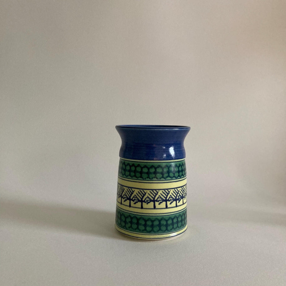 Studio Pottery Vase: Geometric Design, Artist Signed 'GB', Cabin Core
