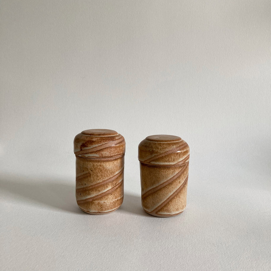Artist Signed Ceramic Lidded Jars: Handmade Studio Pottery, Set of 2